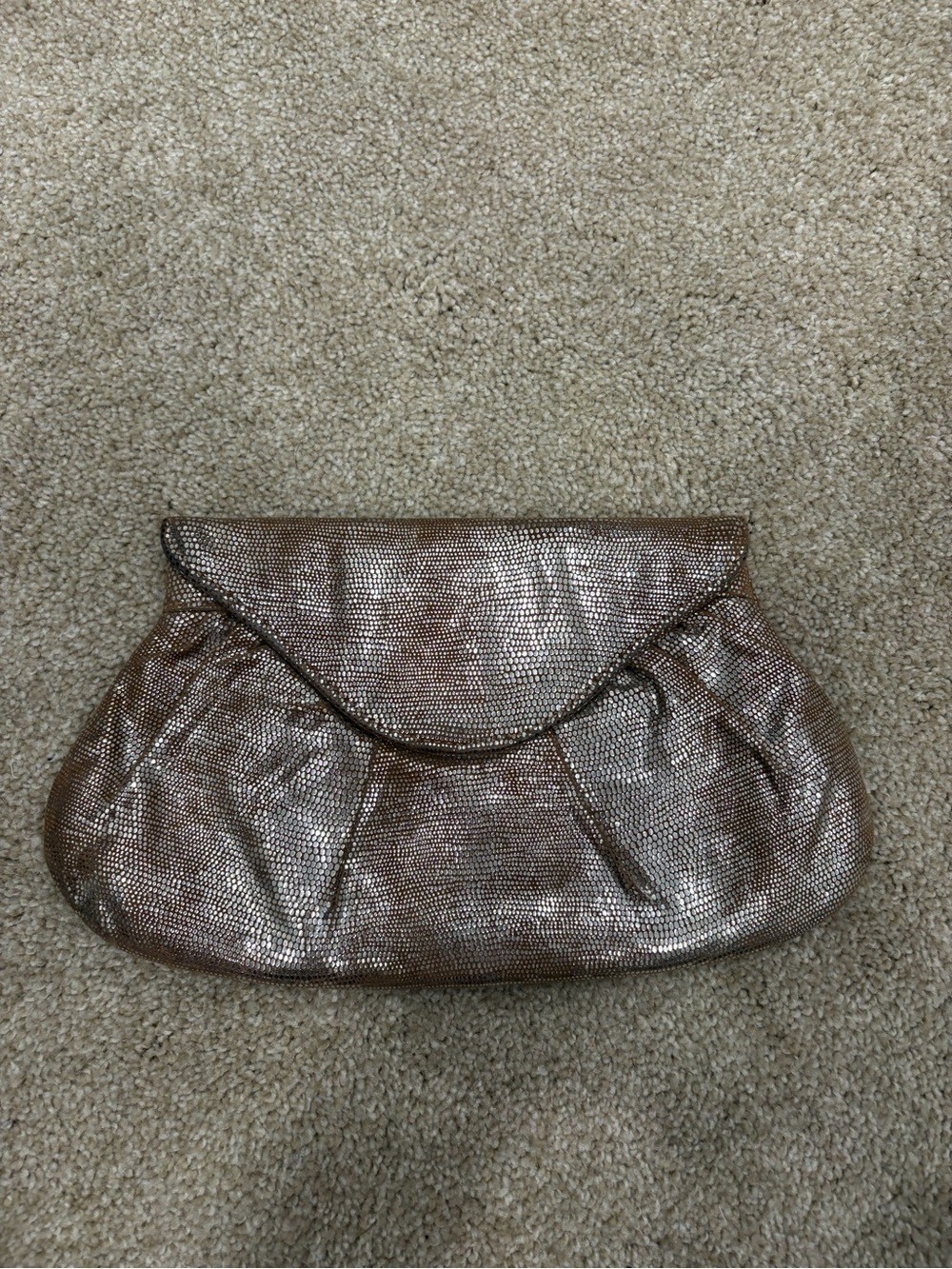 Lauren Merkin Metallic Rose Gold Pleated Clutch